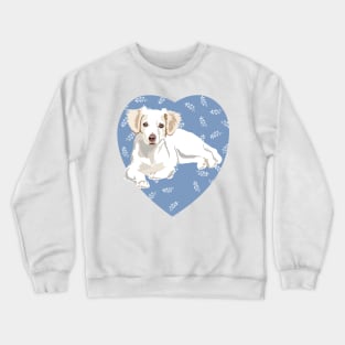 White Dog with Blue Heart Hunting Dog Crewneck Sweatshirt